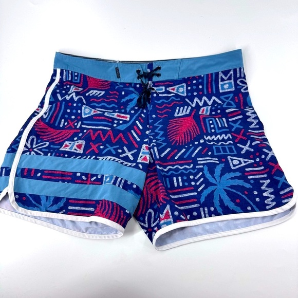 Hurley Phantom Blue and Red Graphic Swim Shorts - Picture 1 of 10